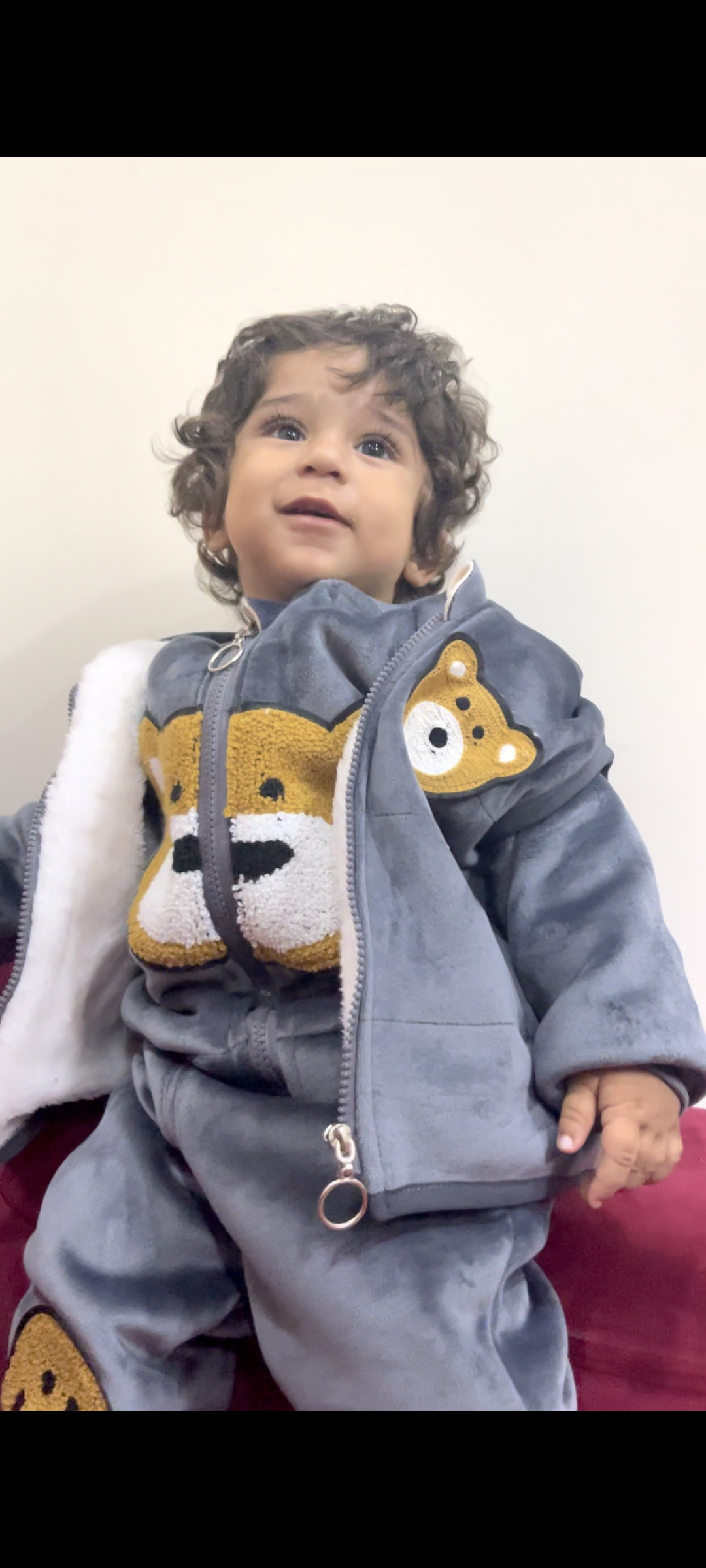 3‑Piece Boys Panda Sleeveless Set fur like– Greyish Black