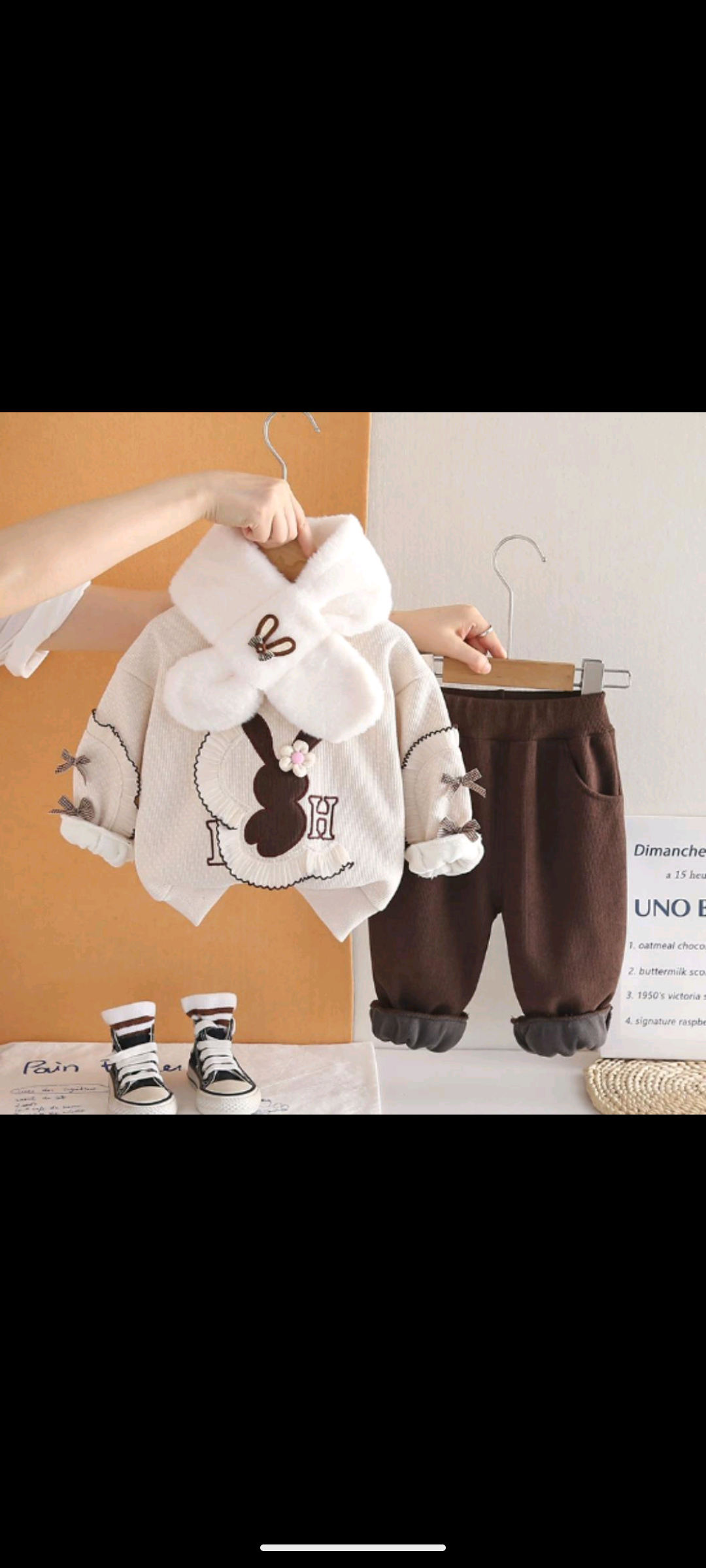 3‑Piece Girls Scarf Set – White & Brown