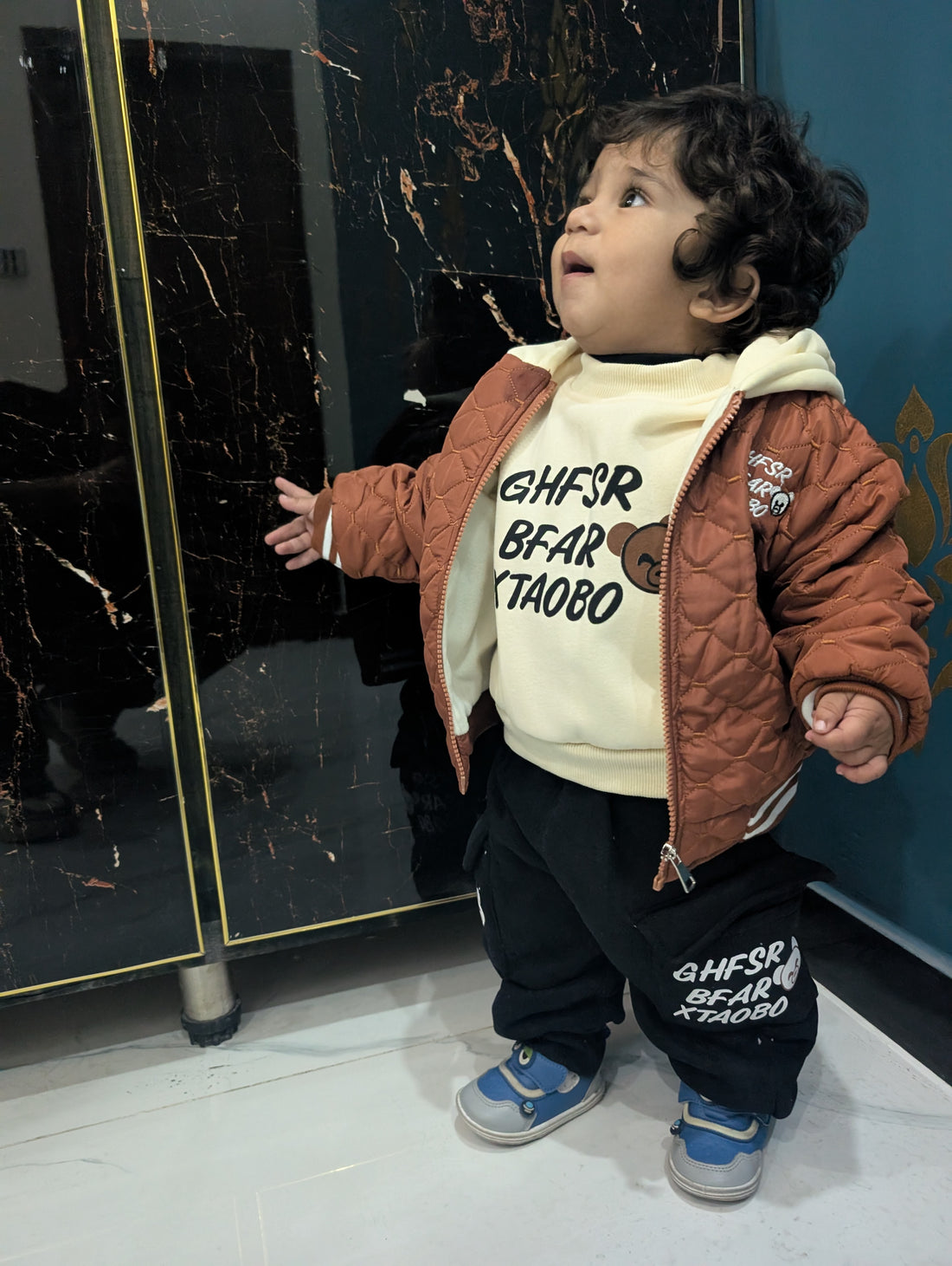 3‑Piece Boys Puffer Set – Orange & Black