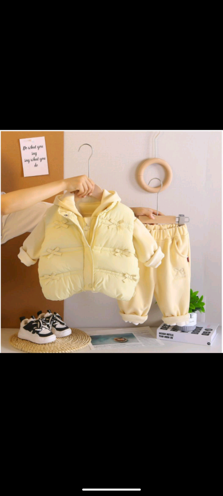 3‑Piece Girls Fluffy Puffer Set – Yellow