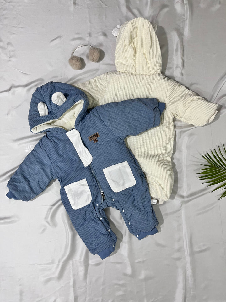 Organic Cotton double zip Romper – Blue