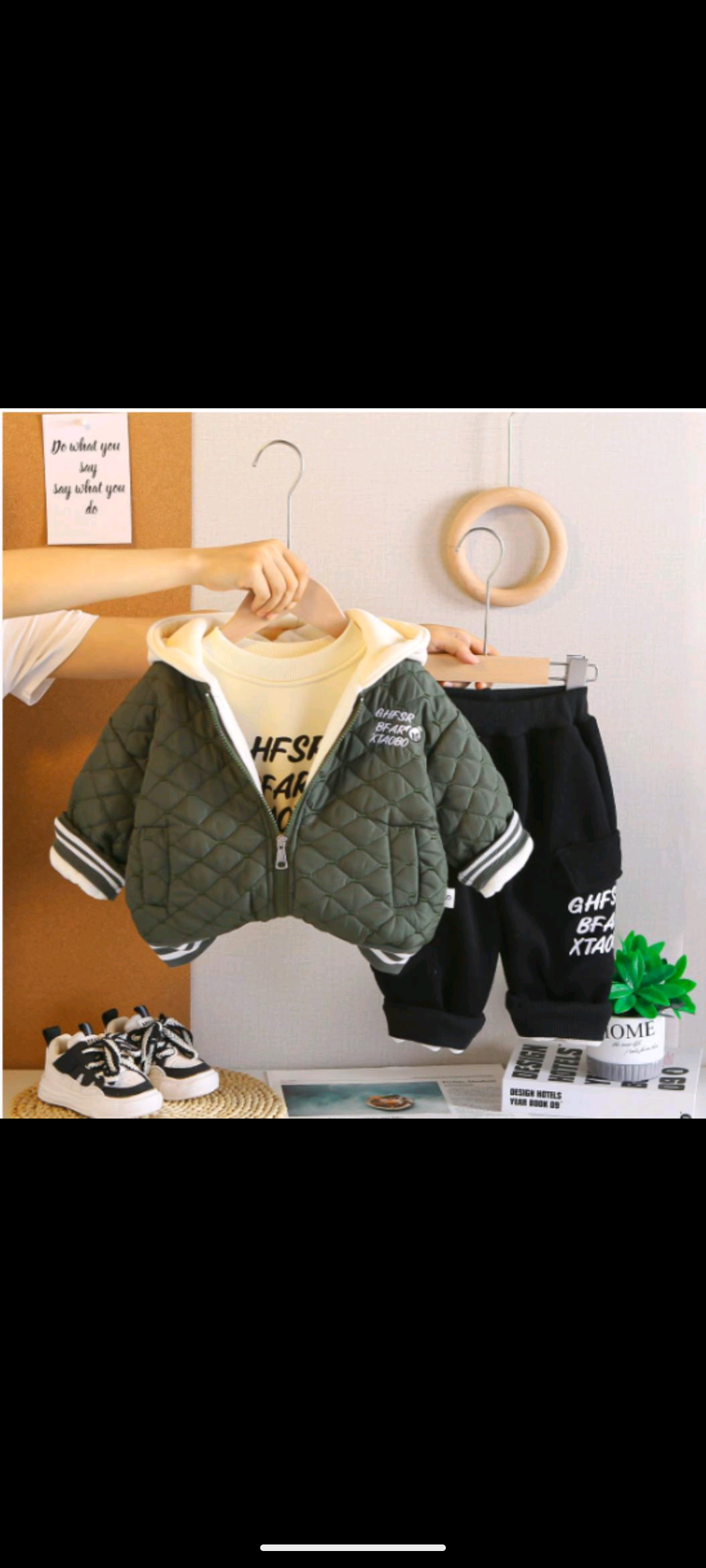 3‑Piece Boys Puffer Set – Green & Black