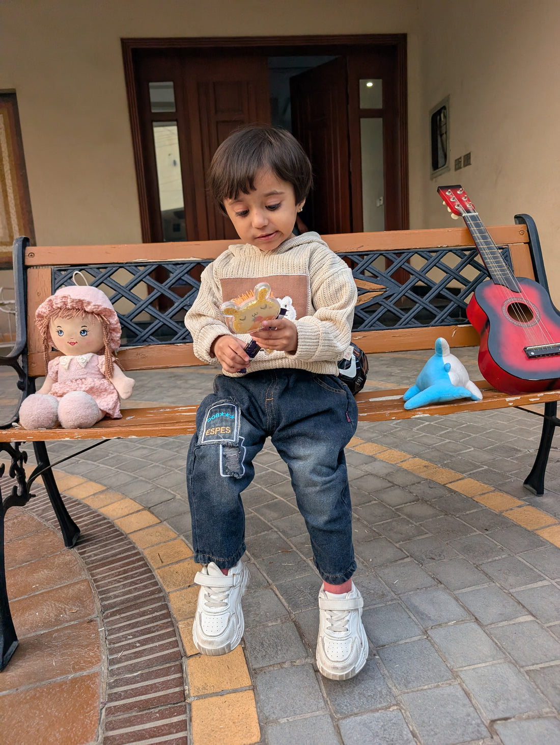 2‑Piece Hoodie Set – Cream & Denim