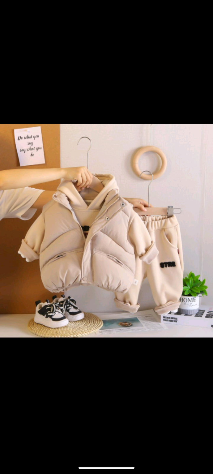 3‑Piece Boys Fluffy Puffer Set – Cream