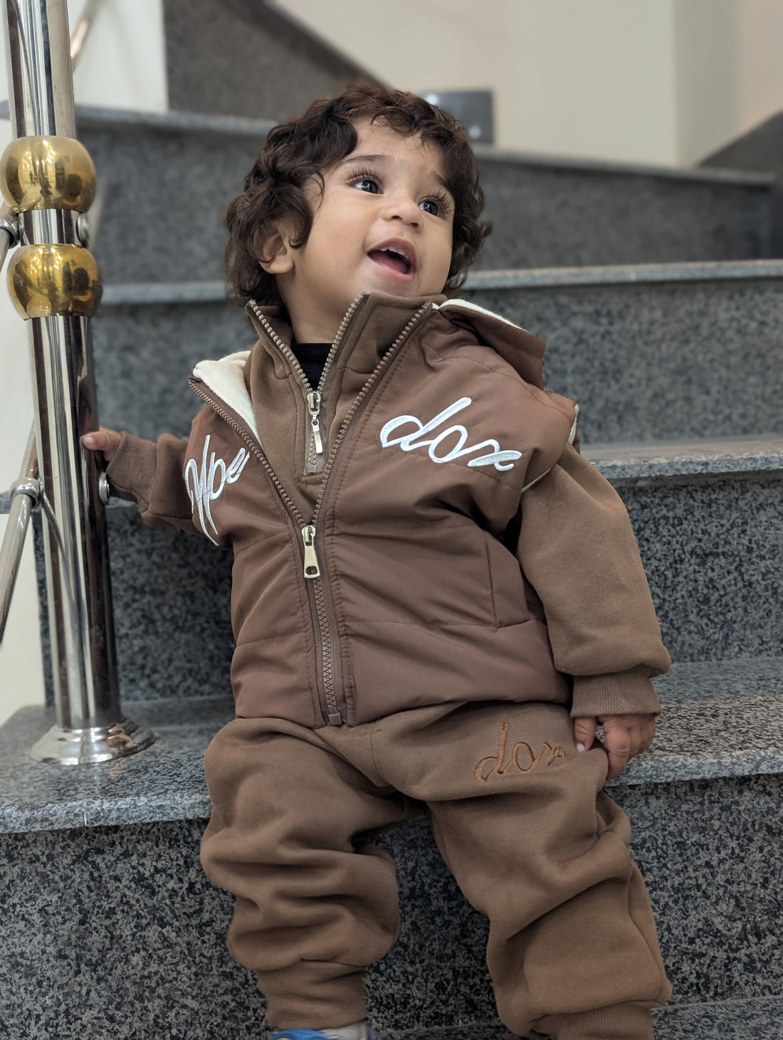 3‑Piece Boys Jacket Set – Brown