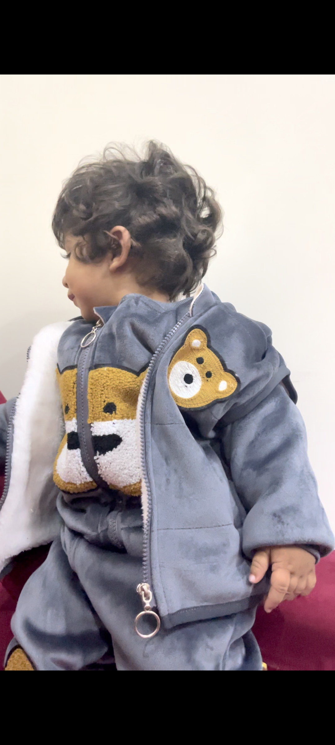 3‑Piece Boys Panda Sleeveless Set fur like– Greyish Black