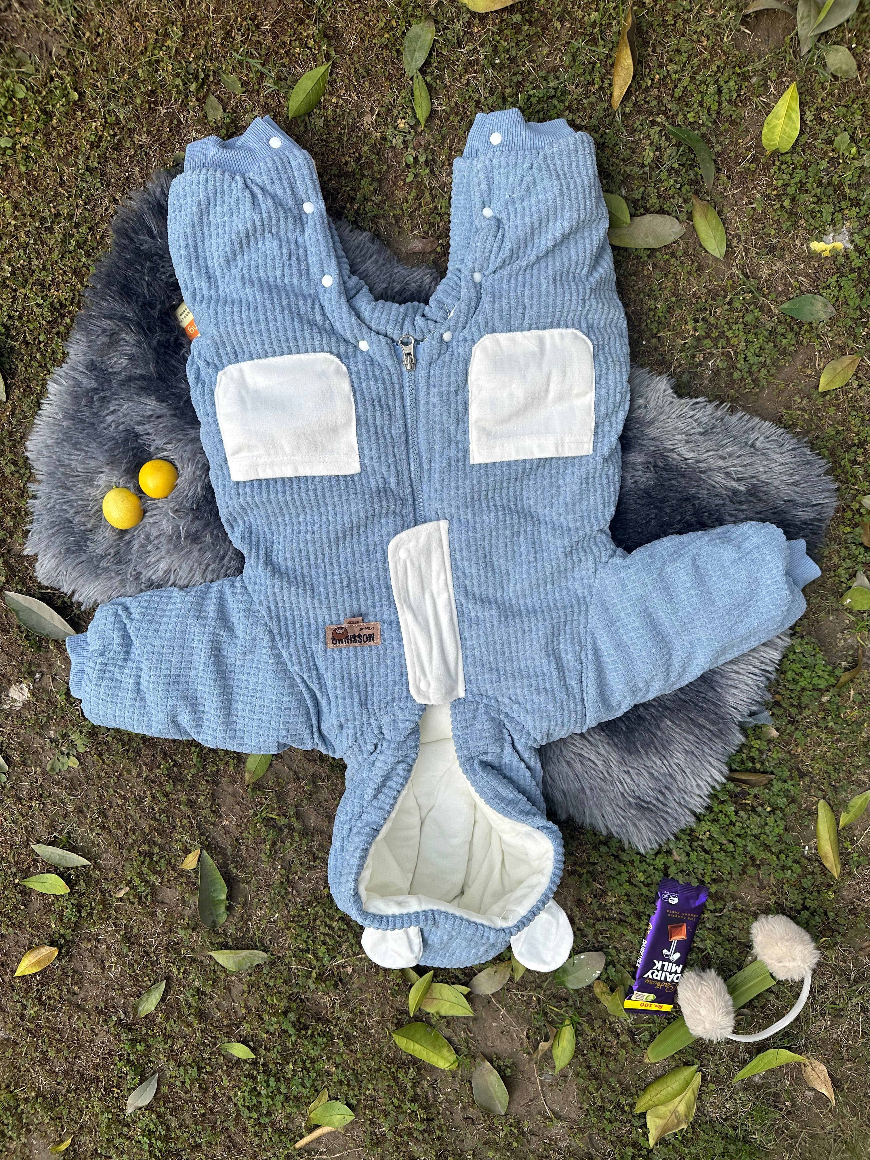 Organic Cotton double zip Romper – Blue