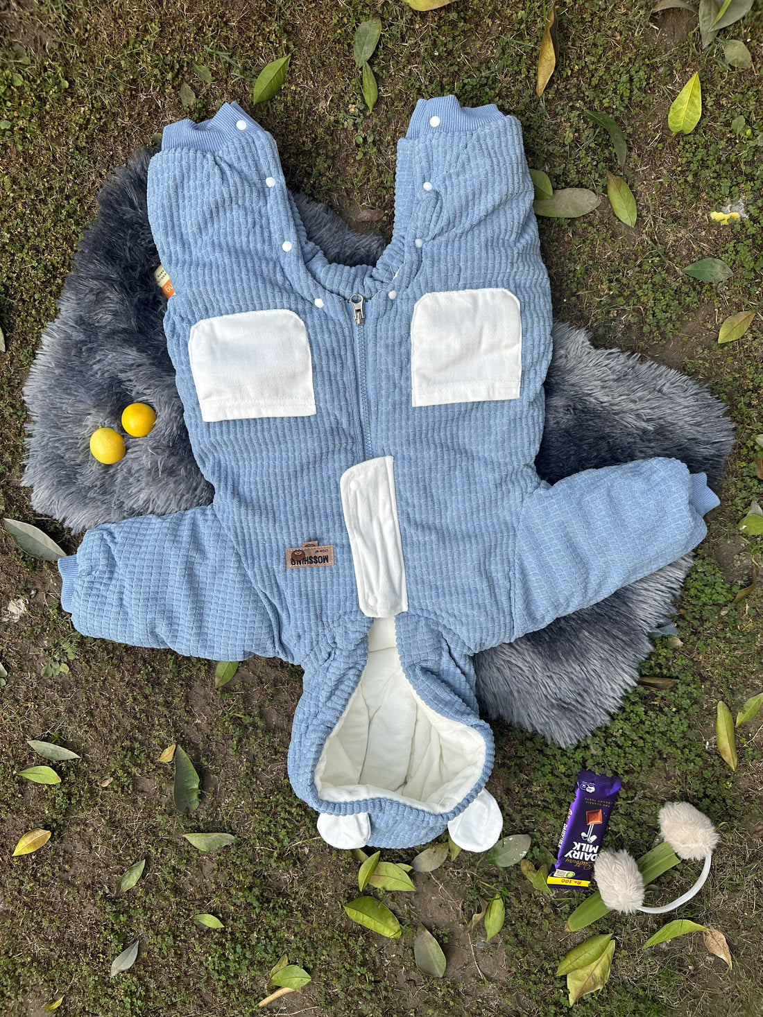 Organic Cotton double zip Romper – Blue