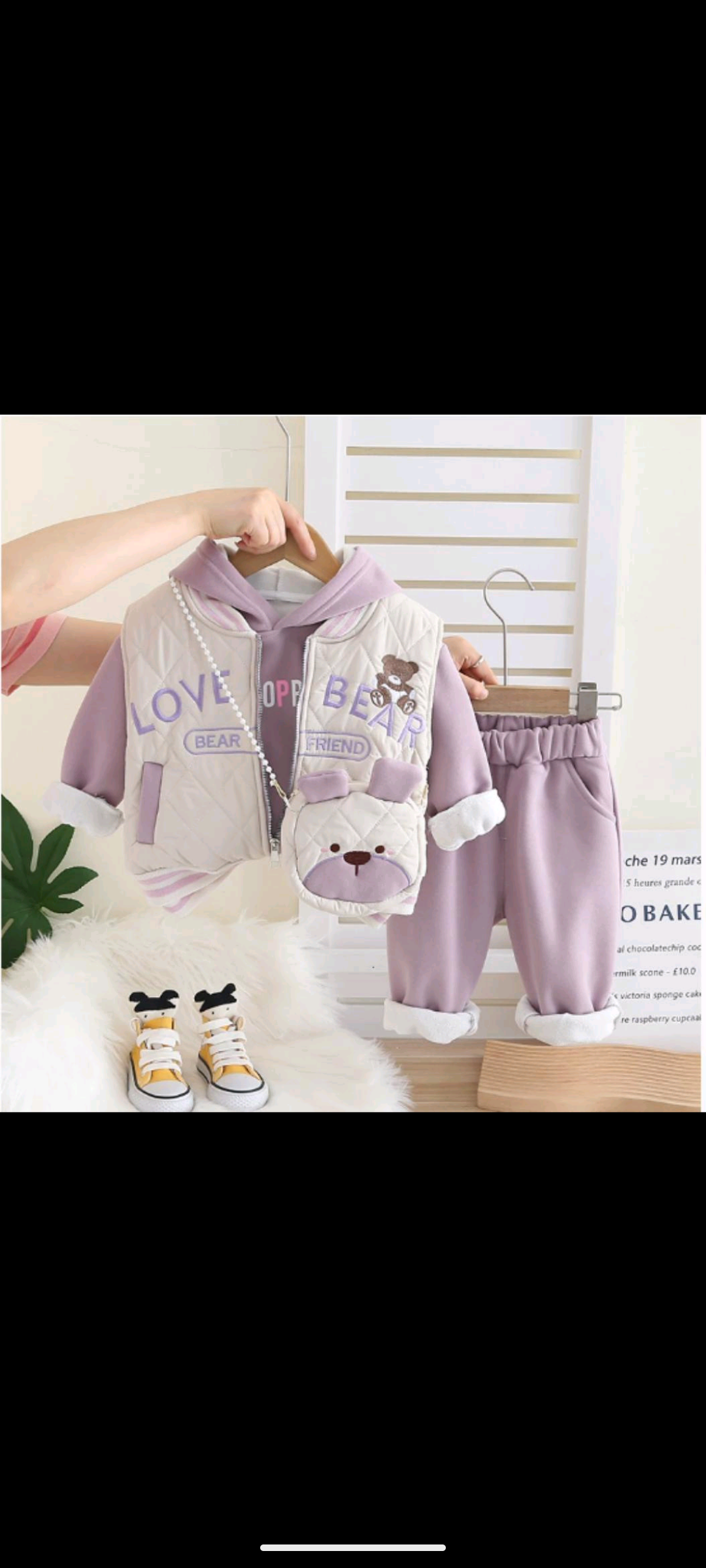 3‑Piece Girls Sleeveless Set – White & Purple with bag