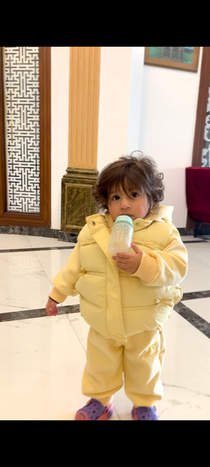 3‑Piece Girls Fluffy Puffer Set – Yellow