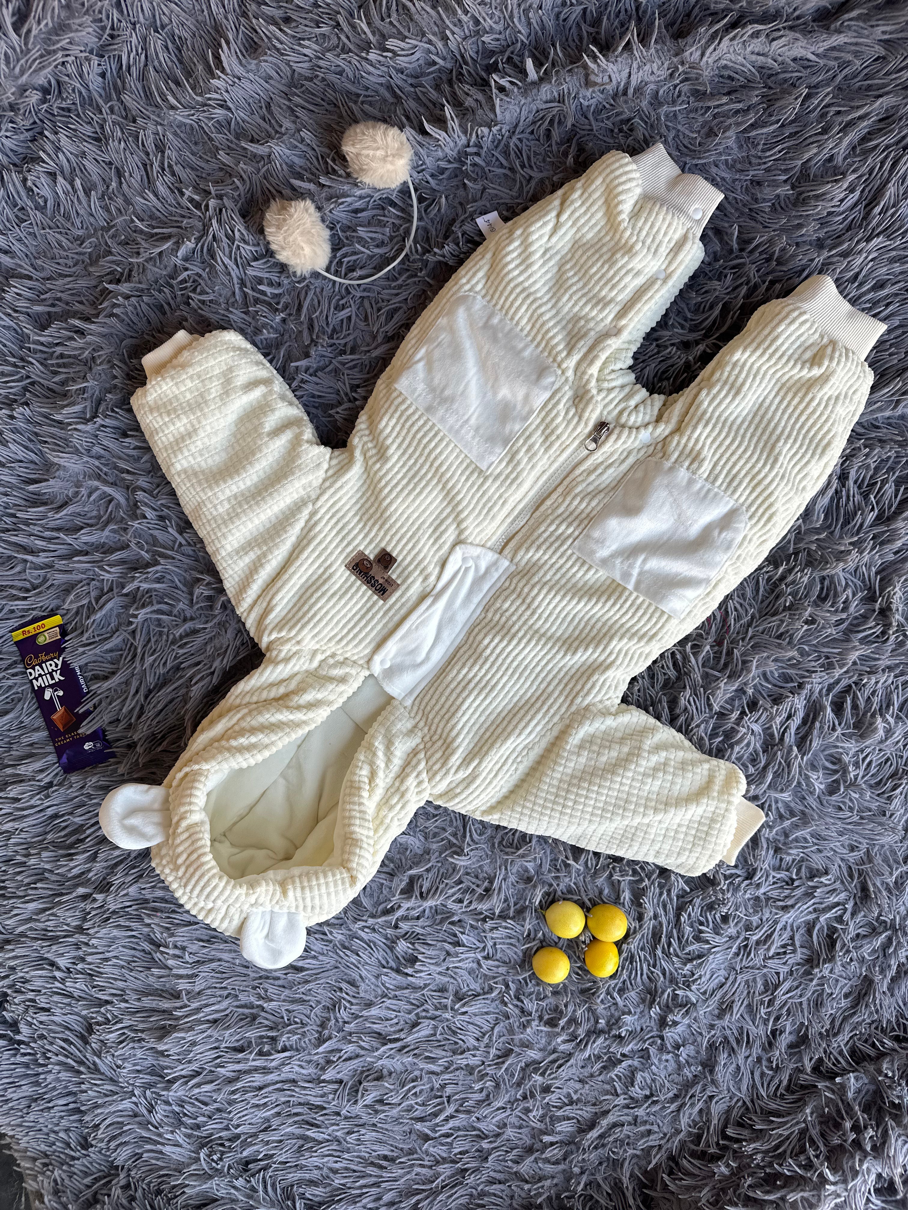 Organic Cotton double zip Romper – White