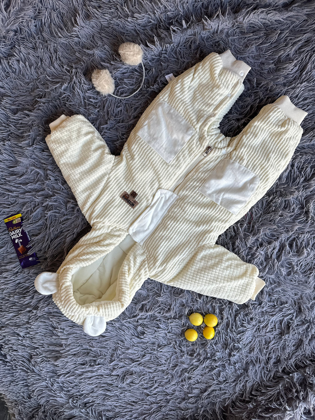 Organic Cotton double zip Romper – White