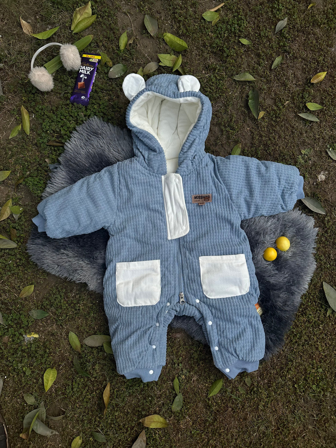 Organic Cotton double zip Romper – Blue